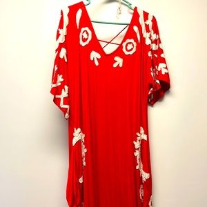 Free People Maxi red dress with white flower appliqué - Size S